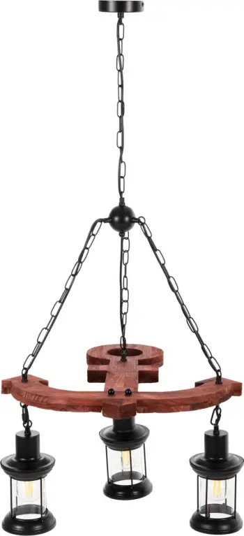 Llambë varëse tavani me 3 drita, FH4115, dru-metal-xham, 115H cm