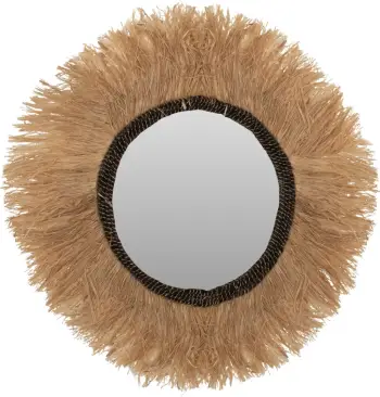 Pasqyrë rrethore me kornizë nga fibra sisal dhe abaca, ngjyrë natyrale-e zezë, Φ90cm, FH7746