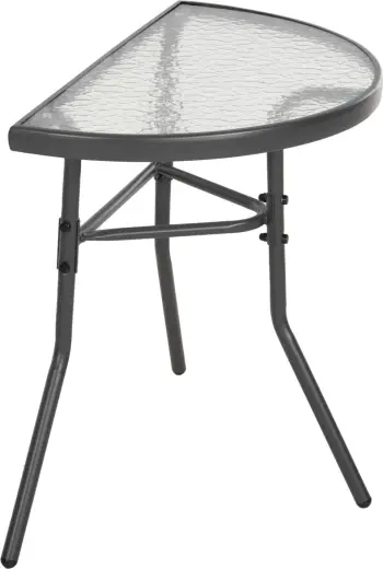 Tavolinë gjysmë rrethore LIMA FH5967.01 metalike, ngjyrë gri, me sipërfaqe xhami 70x40x64.5H cm