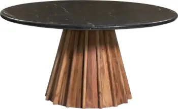 Tavolinë ngrënieje e rrumbullakët DRAXX, dru akacie i fortë, sipërfaqe mermeri të zi, Φ150x76H cm