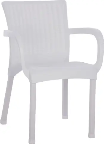 Karrige e bardhë polipropileni rattan, këmbë alumini, FH5591.01, 60x60x82 cm