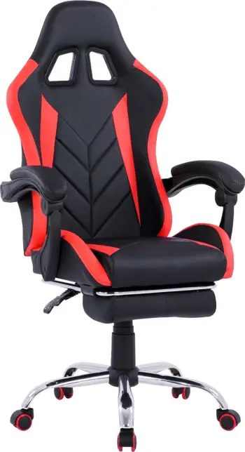 Karrige gaming me shpinë të rregullueshme dhe mbështetëse për këmbë FH1156.01 ngjyrë e zezë-kuqe