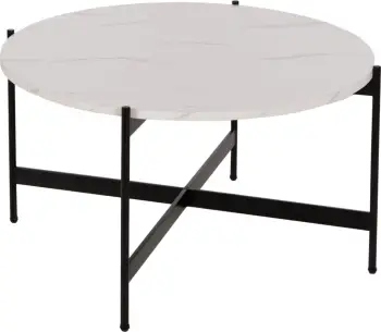 Tavolinë kafeje FH9588.05, sipërfaqe tavoline mermeri e bardhë, bazë metalike e zezë, Φ80x45Hcm