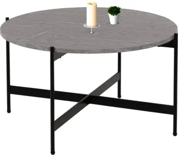 Tavolinë kafeje FH9588.02, sipërfaqe tavoline mermer gri, bazë metalike e zezë, Φ80x45H cm