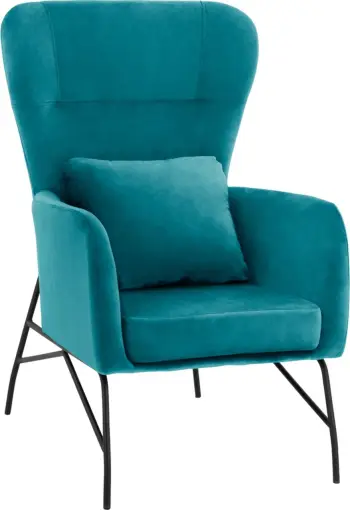 Bergere kadife, ngjyrë turkuaz, këmbë metalike të zeza, FH8721.08, 67x80x102 cm