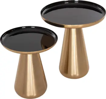 Tavolina kafeje 2 copë OLUF FH9922 metal i emaluar-ngjyrë e zezë me shkëlqim-ari mat Φ50 & Φ41 cm