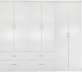Dollap REINA FH21062.05 6-dyer me 4 sirtarë, melaminë, ngjyrë e bardhë, 240x43x181 cm