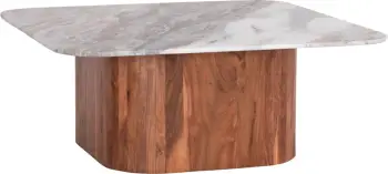 Tavolinë kafeje katrore VOLTI FH18000 mermer gri-dru akacie 100.5x100.5x40Hcm.