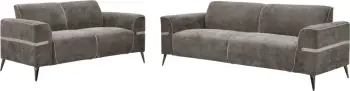 Set divanësh 2 pjesë FERIN FH6070.02, pëlhurë gri, këmbë metalike ngjyrë kafe e errët