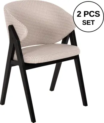 Karrige për ngrënie HANA FH9746.01 dru gome në të zezë-me pëlhurë në të bezhë 55x60x84H cm., set prej 2 copë