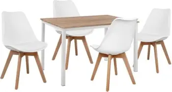 Set 5 pjesë Tavolinë 110x70x76 Sonama dhe karrige Vegas me ulëse të bardhë FH11015