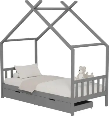 Krevat për fëmijë KLARICE FH680.05 Montessori-2 sirtarë-dru pishe në gri-190x90cm