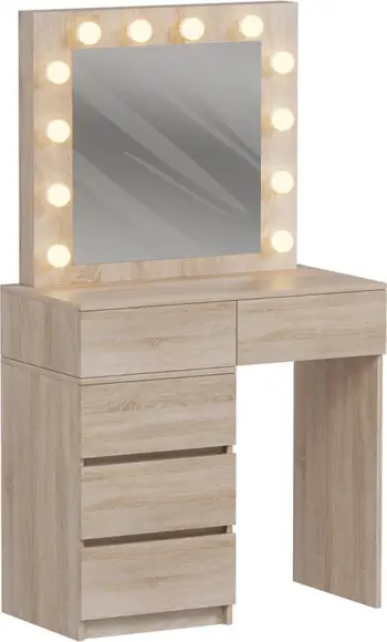 Tavolinë grimi me drita LED dhe sirtarë, BEYON FH2500.01, melaminë, ngjyrë sonama, 80x40x140H cm