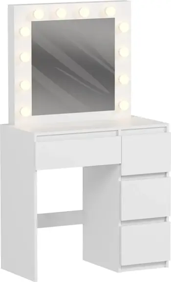 Tavolinë grimi me drita LED & sirtarë KEITLIN FH2499.03 melaminë, e bardhë, 80x40x140Hcm