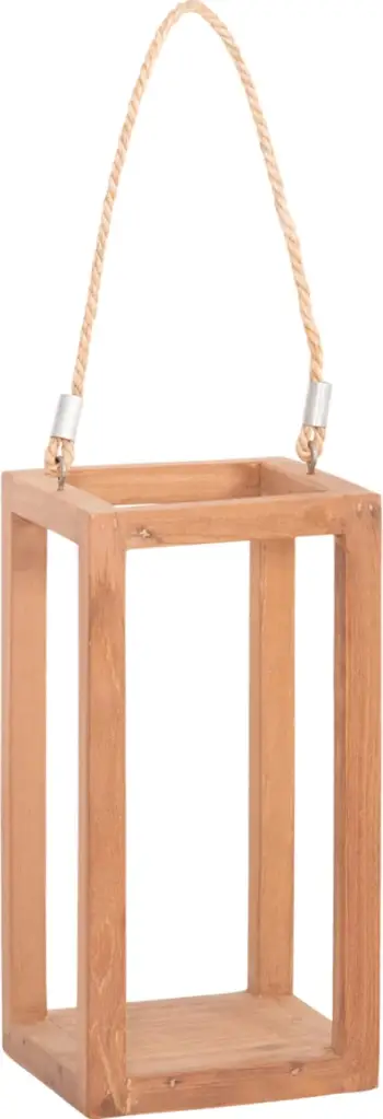 Fener dekorativ për tavolinë për qirinj, dru teak, ngjyrë natyrale, FENT FH4583, 15x15x30-53Hcm