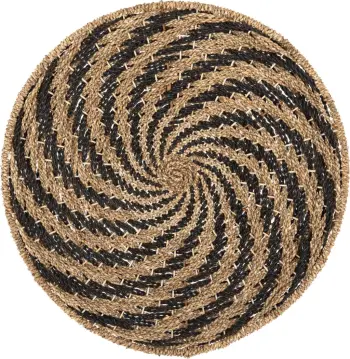 Dekor muri i rrumbullakët, pamje spirale, ngjyrë natyrale dhe e zezë, FH7830.02, Φ61x3cm
