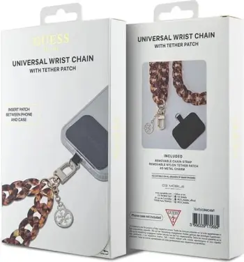 Mbështjellës dore Guess Big Hand Strap Acrylic 4G Charm, universal, ari/bronzi