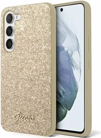 Mbështjellës Guess Glitter Script për Samsung Galaxy S24+, ari
