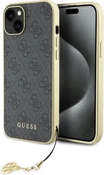 Mbështjellës Guess 4G Charms për iPhone 15 Plus, Gri