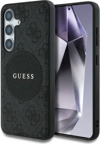 Mbështjellës Guess 4G Round Patch Classic Logo MagSafe për Samsung Galaxy S25 Ultra, i zi