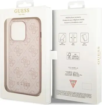 Mbështjellës Guess GUHCP14LG4GFPI për iPhone 14 Pro 6.1", hardcase, lëkurë sintetike, rozë