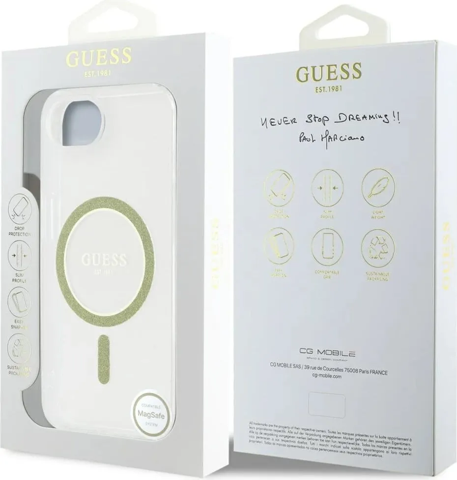 Mbështjellës Guess IML Glitter Circle MagSafe për iPhone 16e, Transparent - 8