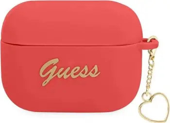 Mbulesë silikoni Guess Heart Collection për AirPods Pro, me varëse, e kuqe