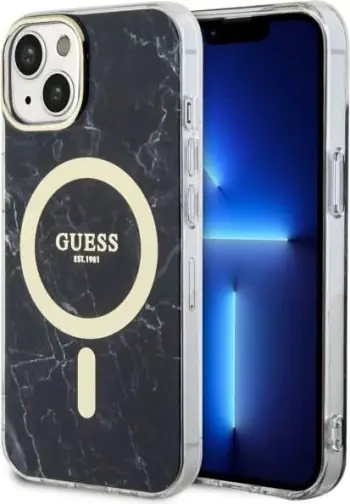Mbështjellës Guess GUHMP14MPCUMAK për iPhone 14 Plus 6.7", MagSafe, mermer, zi