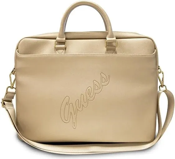 Çantë laptopi Guess Saffiano Script, 16 inç, lëkurë eko, ari - 1
