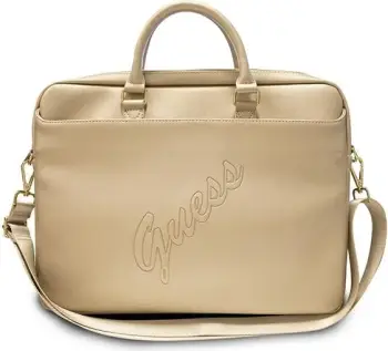 Çantë laptopi Guess Saffiano Script, 16 inç, lëkurë eko, ari