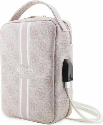 Çantë organizer Guess 4G Printed Stripes, rozë, me port USB