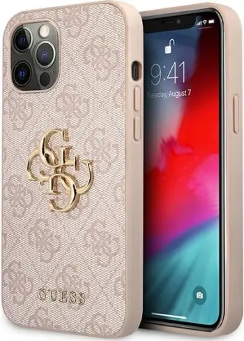Mbështjellës Guess GUHCP12M4GMGPI për iPhone 12/12 Pro 6.1", rozë, hardcase 4G Big Metal Logo