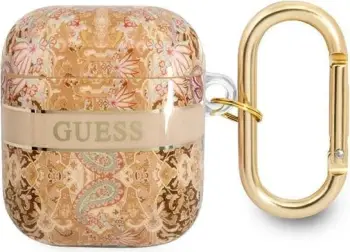 Mbulesë mbrojtëse Guess Paisley Strap për AirPods, TPU, me rrip dekorativ, ngjyrë ari