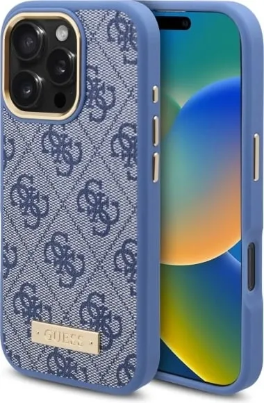 Mbështjellës Guess 4G Logo Plate MagSafe për iPhone 16 Pro Max, Kaltër - 1