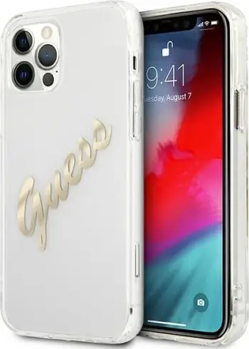Mbështjellës Guess GUHCP12MKTRSVGO për iPhone 12/12 Pro 6.1", transparent me logo të artë