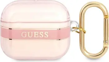 Mbulesë mbrojtëse Guess Strap Collection për AirPods 3, me rrip dekorativ, rozë