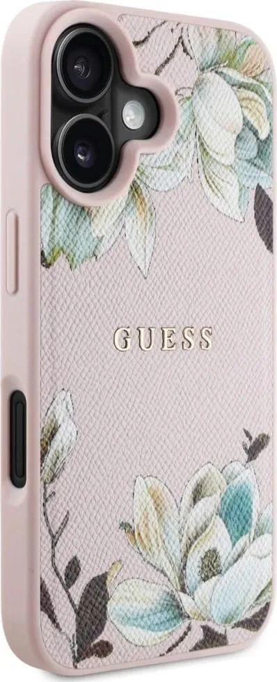 Mbështjellës Guess Grained Printed Flower Pattern MagSafe për iPhone 16, Rozë - 4