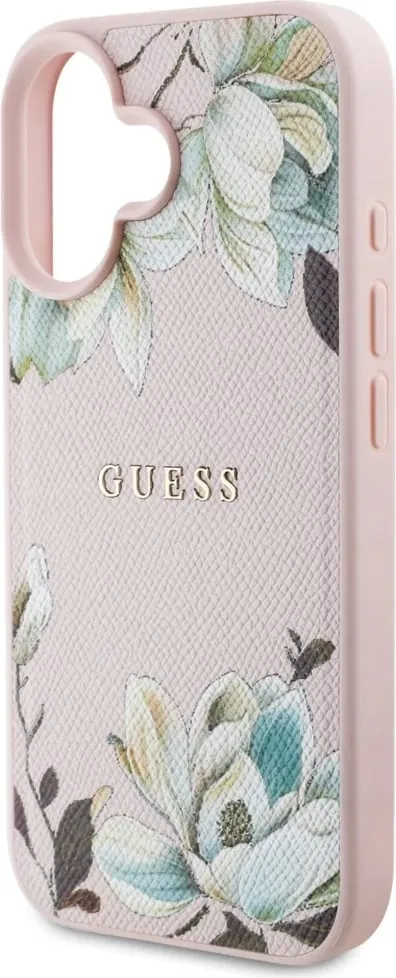 Mbështjellës Guess Grained Printed Flower Pattern MagSafe për iPhone 16, Rozë - 6