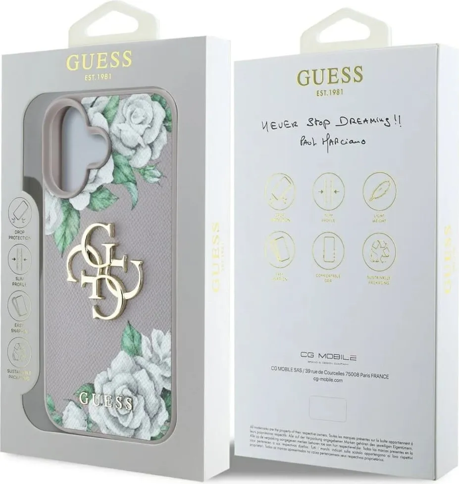 Mbështjellës Guess Grained Roses Big 4G logo për iPhone 16, Blu - 8