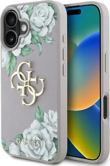Mbështjellës Guess Grained Roses Big 4G logo për iPhone 16, Blu