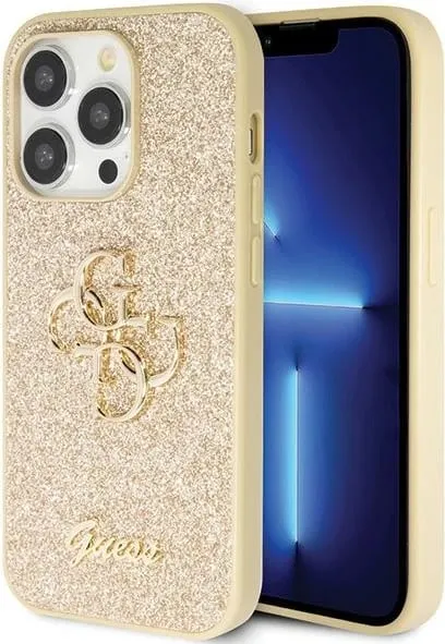 Mbështjellës Guess Glitter Script Big 4G për iPhone 14 Pro, Ari - 1