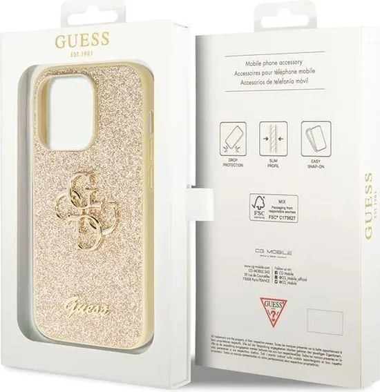 Mbështjellës Guess Glitter Script Big 4G për iPhone 14 Pro, Ari - 2
