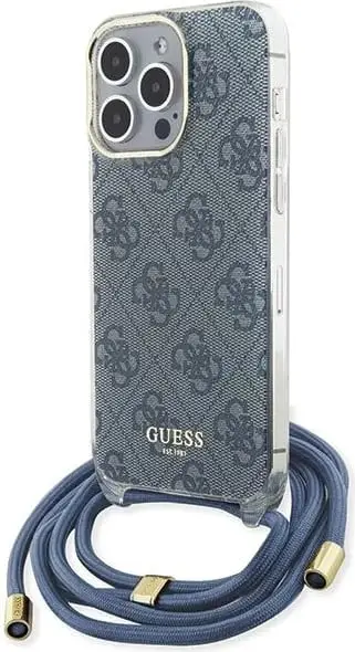 Mbështjellës Guess Crossbody Cord 4G Print për iPhone 15 Pro Max, Kaltër