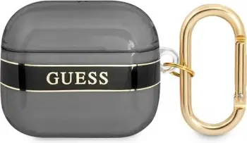 Mbulesë mbrojtëse Guess Strap Collection për AirPods 3, me rrip dekorativ, e zezë