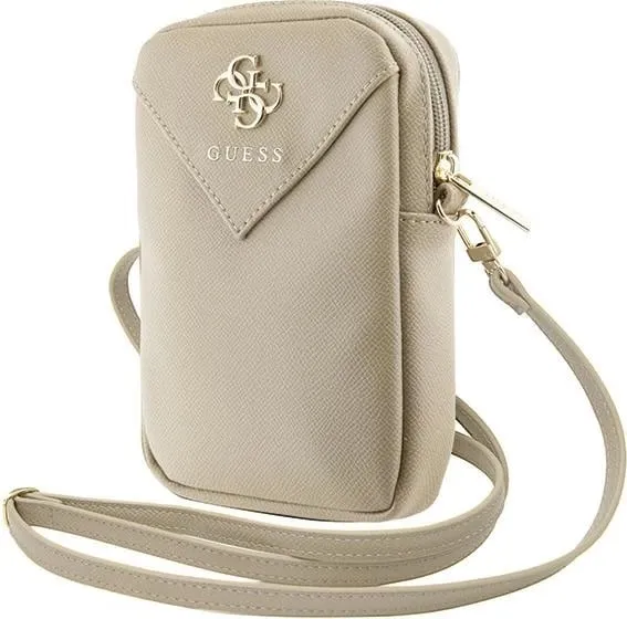 Mbështjellës telefoni Guess ZIP Leather Triangle, lëkurë artificiale, ari - 1