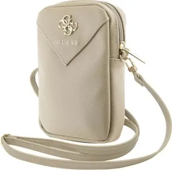 Mbështjellës telefoni Guess ZIP Leather Triangle, lëkurë artificiale, ari