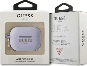Mbulesë silikoni Guess GUAPSGGEU për AirPods Pro, me shkëlqim, vjollcë