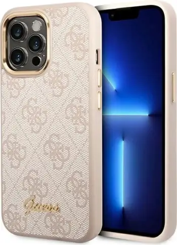 Mbështjellës Guess 4G Vintage Gold Logo për iPhone 14 Pro Max, Rozë