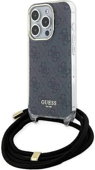 Mbështjellës Guess Crossbody Cord 4G Print për iPhone 15 Pro, zi - 1