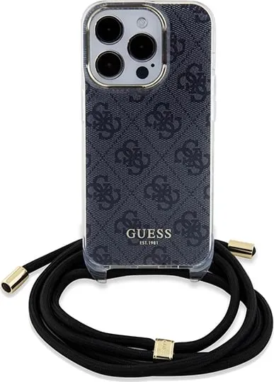 Mbështjellës Guess Crossbody Cord 4G Print për iPhone 15 Pro, zi - 2